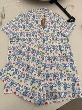 Roller Rabbit Blue Monkey New York Pajama 2 Piece Polo Short Sleeve Short Set